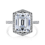 Kobelli Hexagon Halo 4.90ct Emerald Moissanite & 0.55ct Diamond Engagement Ring in 14k Gold - Saturday Collection