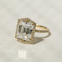 Kobelli Hexagon Halo 4.90ct Emerald Moissanite & 0.55ct Diamond Engagement Ring in 14k Gold - Saturday Collection