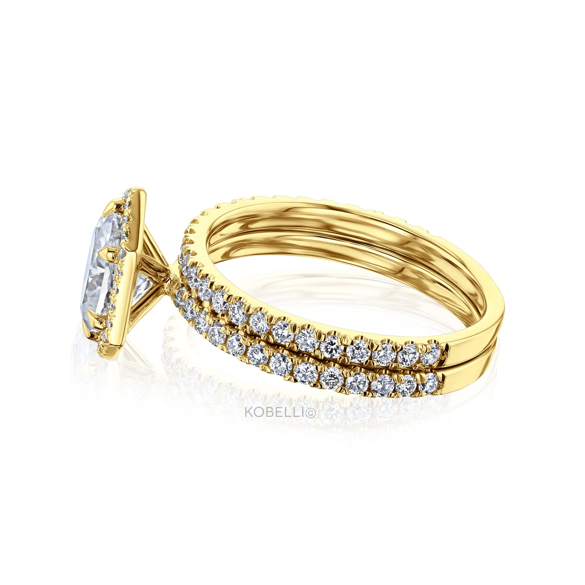 Kobelli Hexagon Halo 1.5ct Oval Moissanite and Diamond Rings