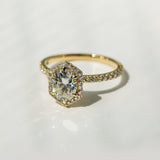 Kobelli Hexagon Halo 1.5ct Oval Moissanite & 0.48ct Diamond Engagement Ring in 14k Gold - Saturday Collection