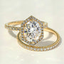 Kobelli Hexagon Halo 3ct Oval Moissanite and Diamond Rings