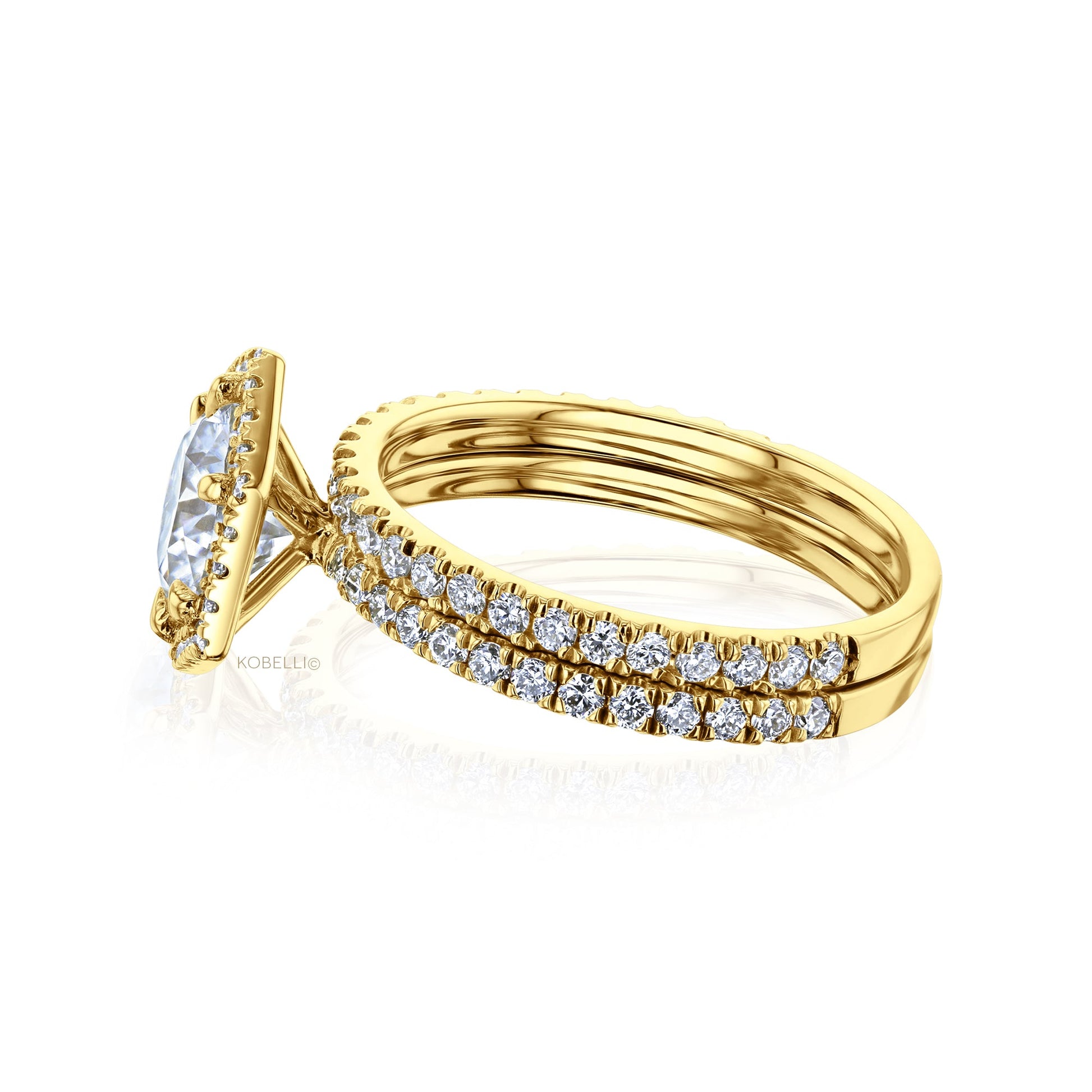 Kobelli Hexagon Halo 1.5ct Round Moissanite and Diamond Rings
