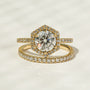 Kobelli Hexagon Halo 1.5ct Round Moissanite and Diamond Rings