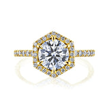 Kobelli Hexagon Halo 1.5ct Round Moissanite & 0.5ct Diamond Engagement Ring in 14k Gold - Saturday Collection