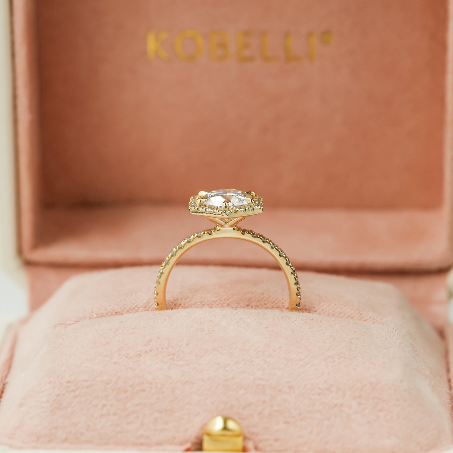 Kobelli Hexagon Halo 1.5ct Round Moissanite & 0.5ct Diamond Engagement Ring in 14k Gold - Saturday Collection