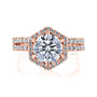 Kobelli Hexagon Halo 1.9ct Round Moissanite and Diamond Rings