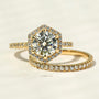 Kobelli Hexagon Halo 1.9ct Round Moissanite and Diamond Rings