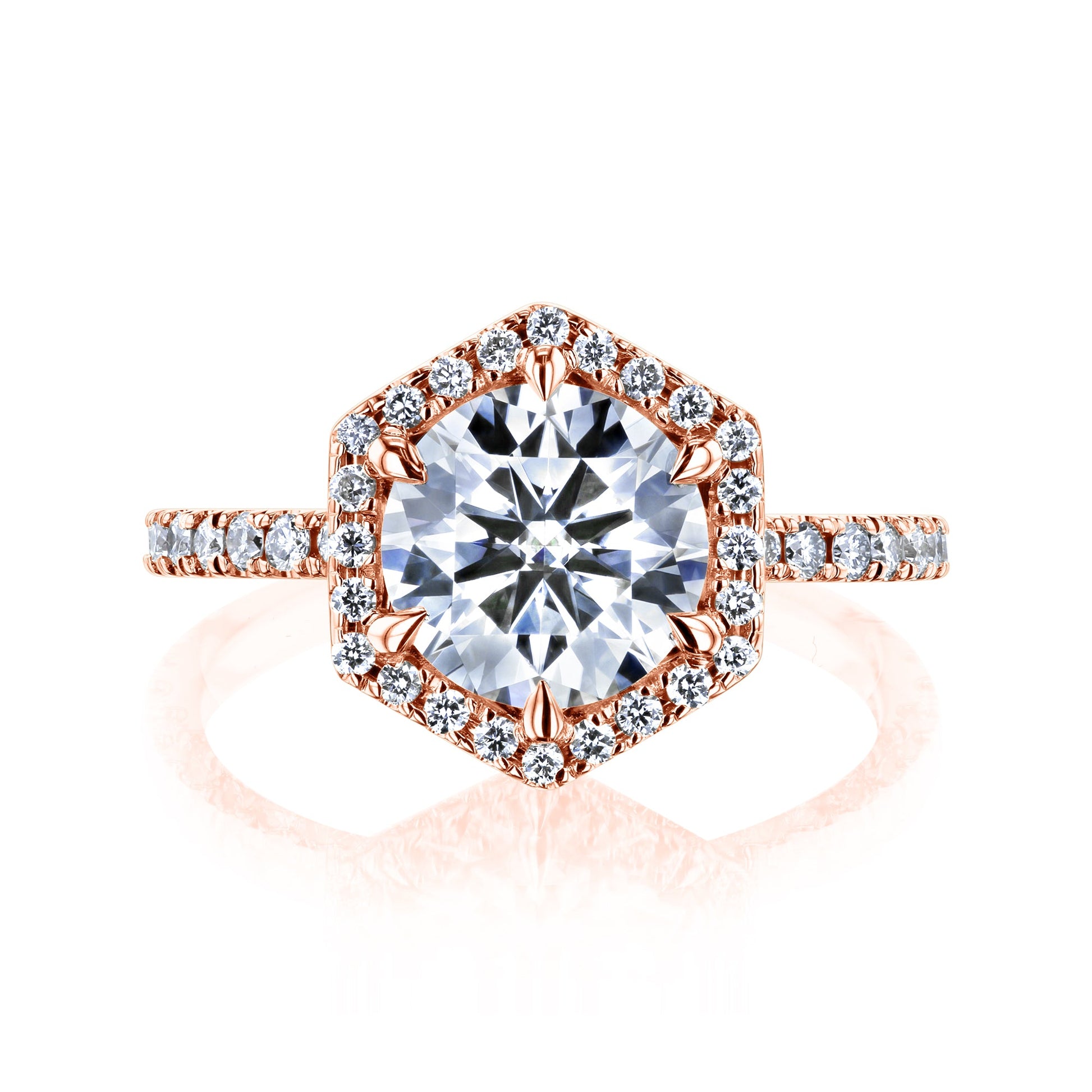 Kobelli Hexagon Halo 1.9ct Round Moissanite & 0.48ct Diamond Engagement Ring in 14k Gold - Saturday Collection