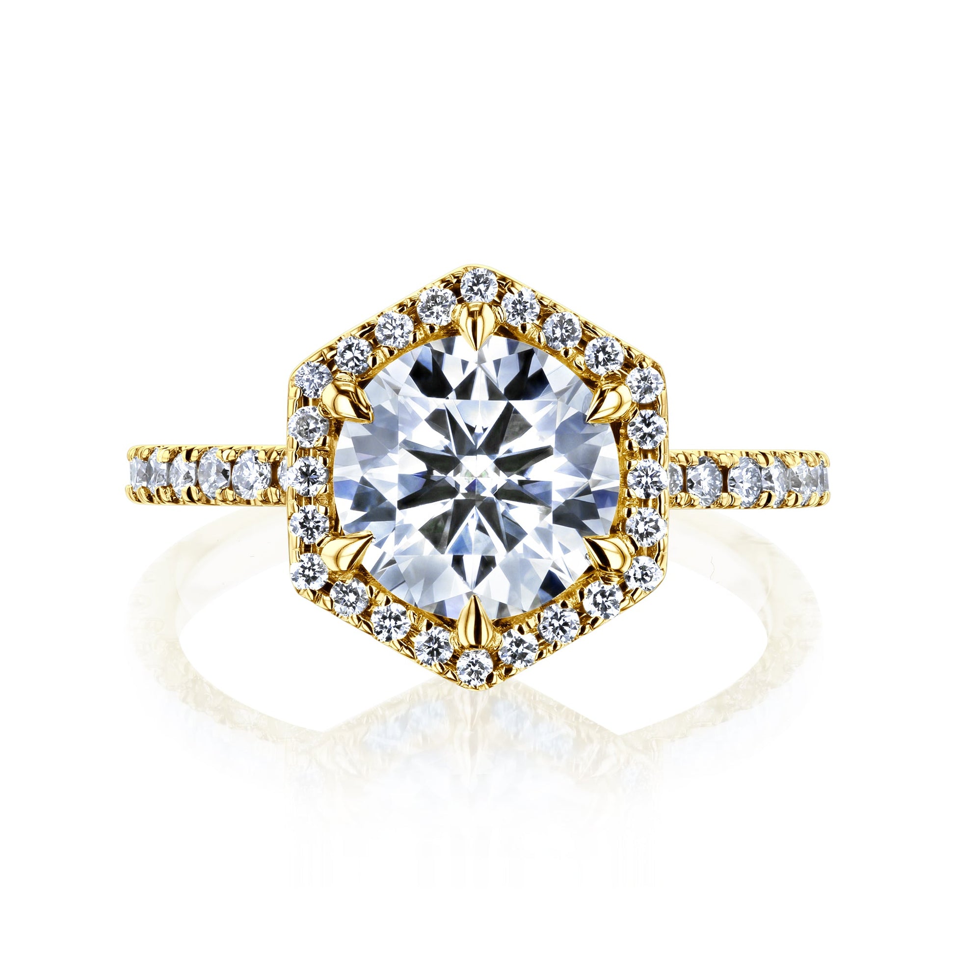 Kobelli Hexagon Halo 1.9ct Round Moissanite & 0.48ct Diamond Engagement Ring in 14k Gold - Saturday Collection