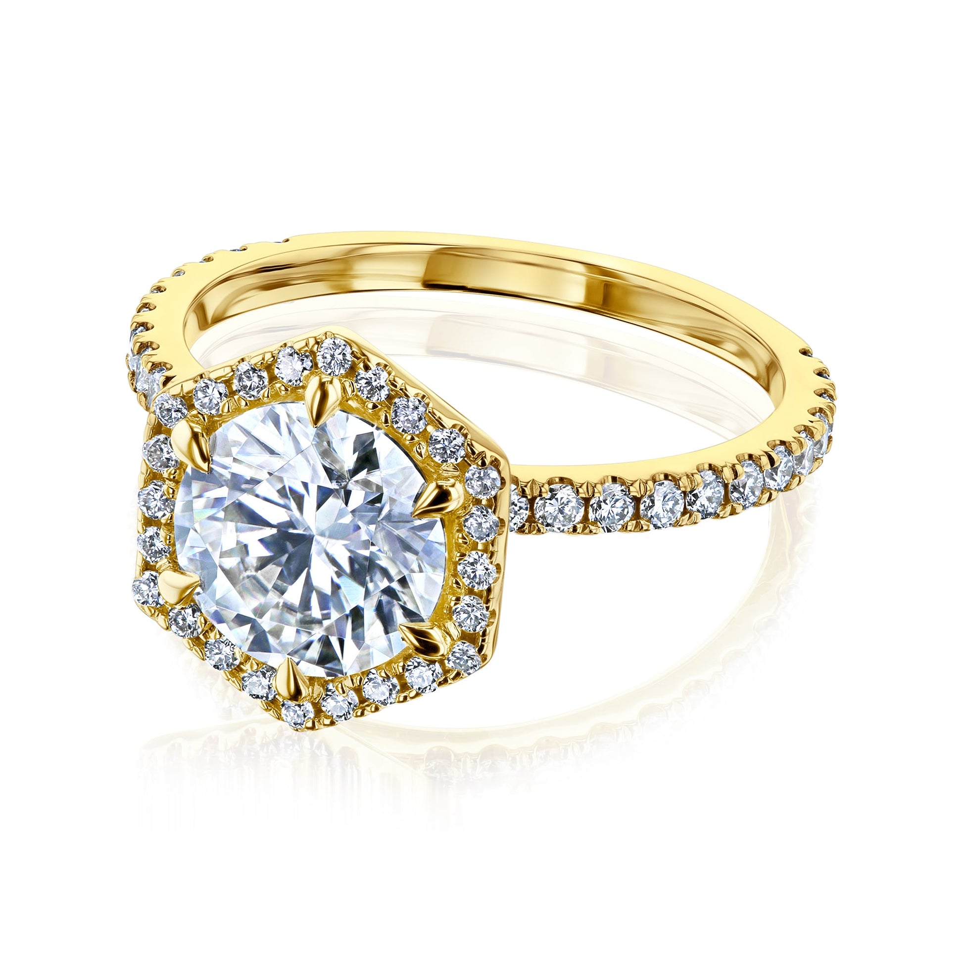 Kobelli Hexagon Halo 1.9ct Round Moissanite & 0.48ct Diamond Engagement Ring in 14k Gold - Saturday Collection