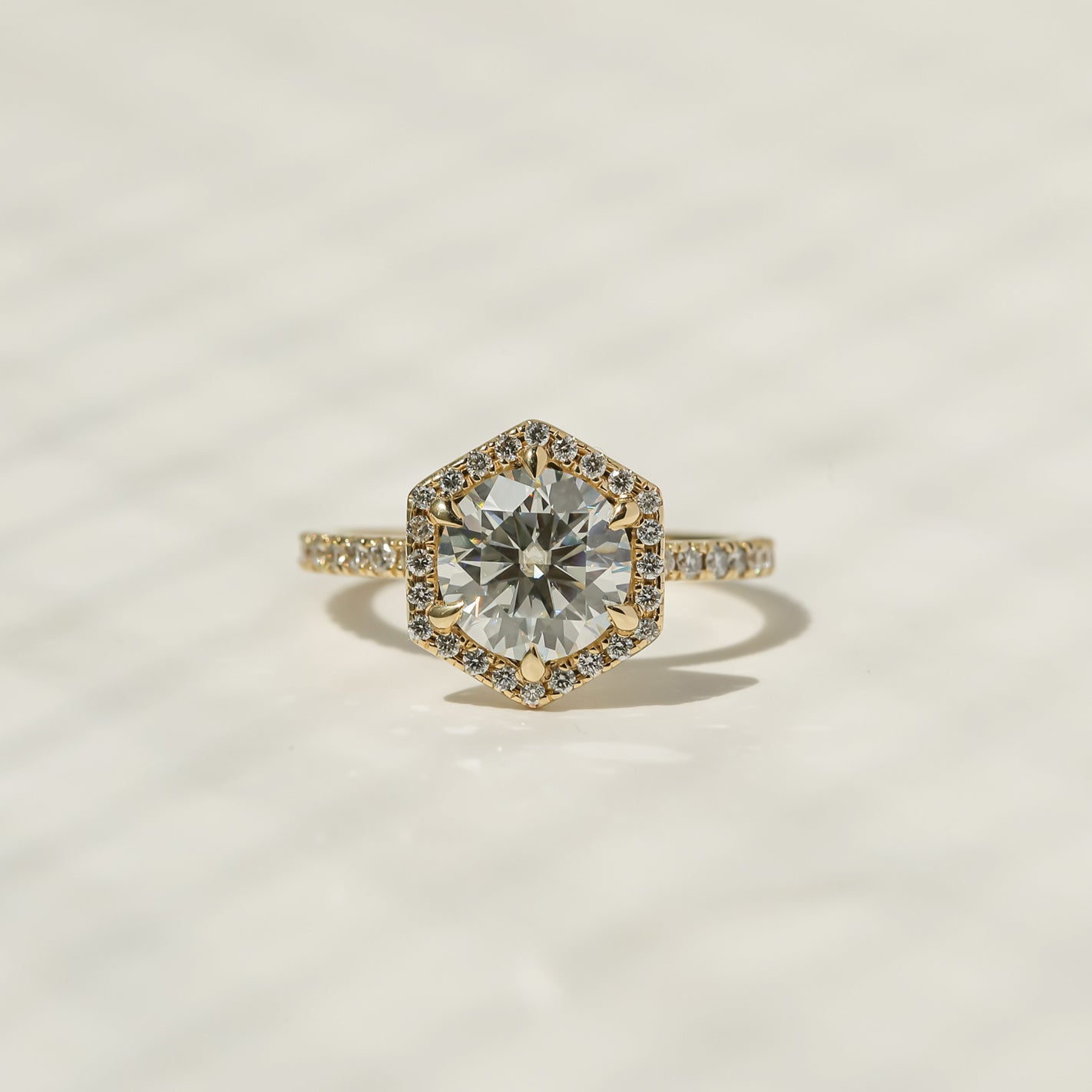 Kobelli Hexagon Halo 1.9ct Round Moissanite & 0.48ct Diamond Engagement Ring in 14k Gold - Saturday Collection