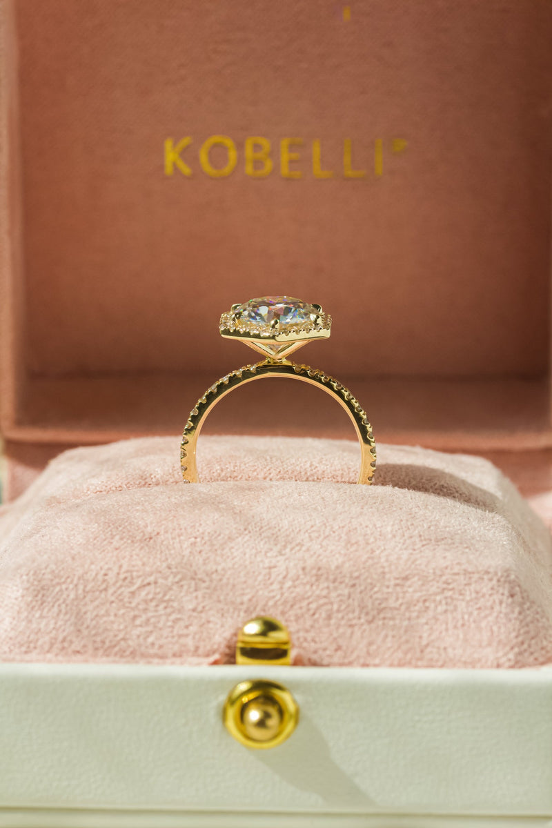 Kobelli Hexagon Halo 3.1ct Round Moissanite & 0.50ct Diamond Engagement Ring in 14k Gold - Saturday Collection