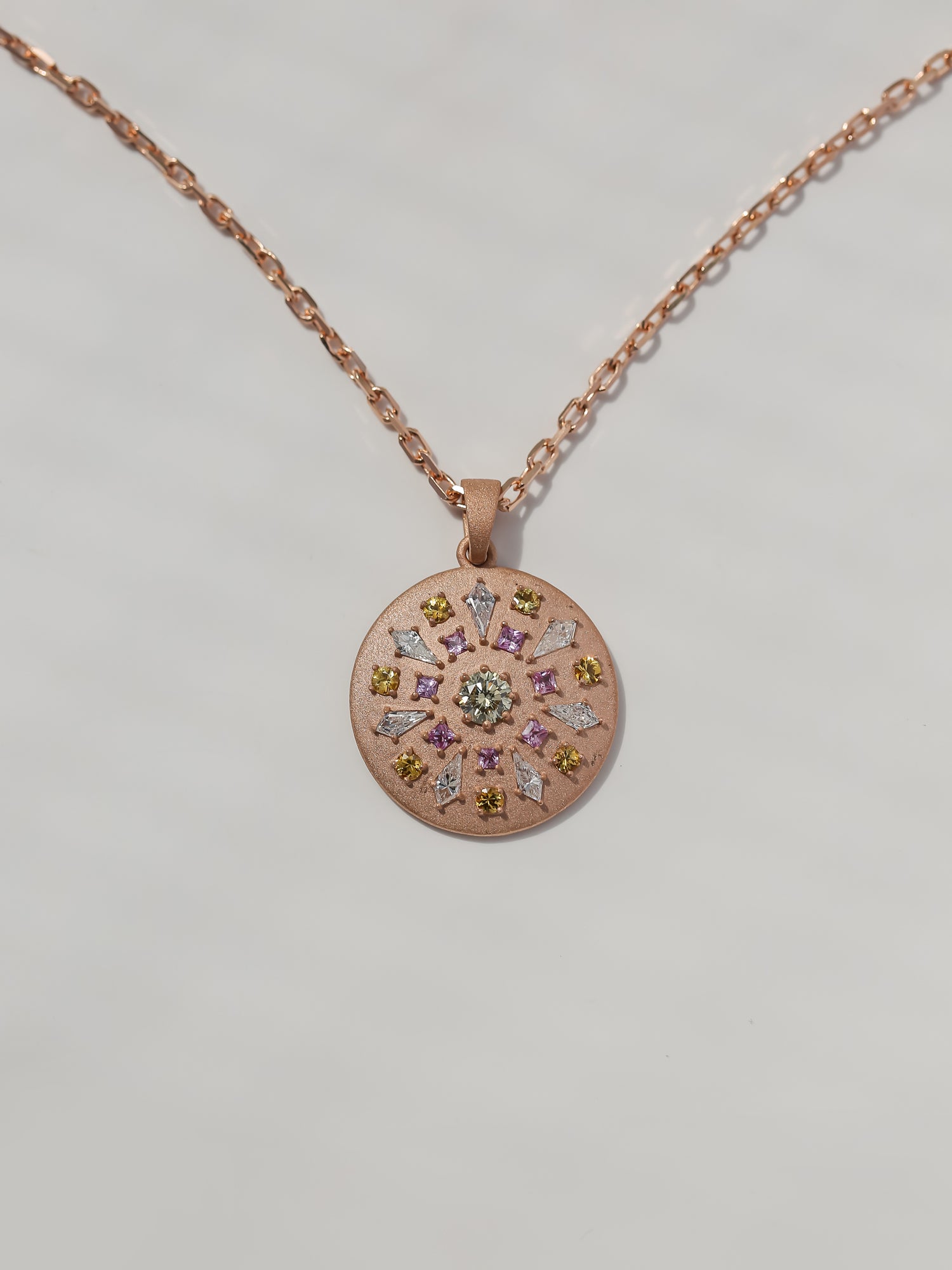 Mixed Natural Diamond & Sapphire Cookie Prism Necklace