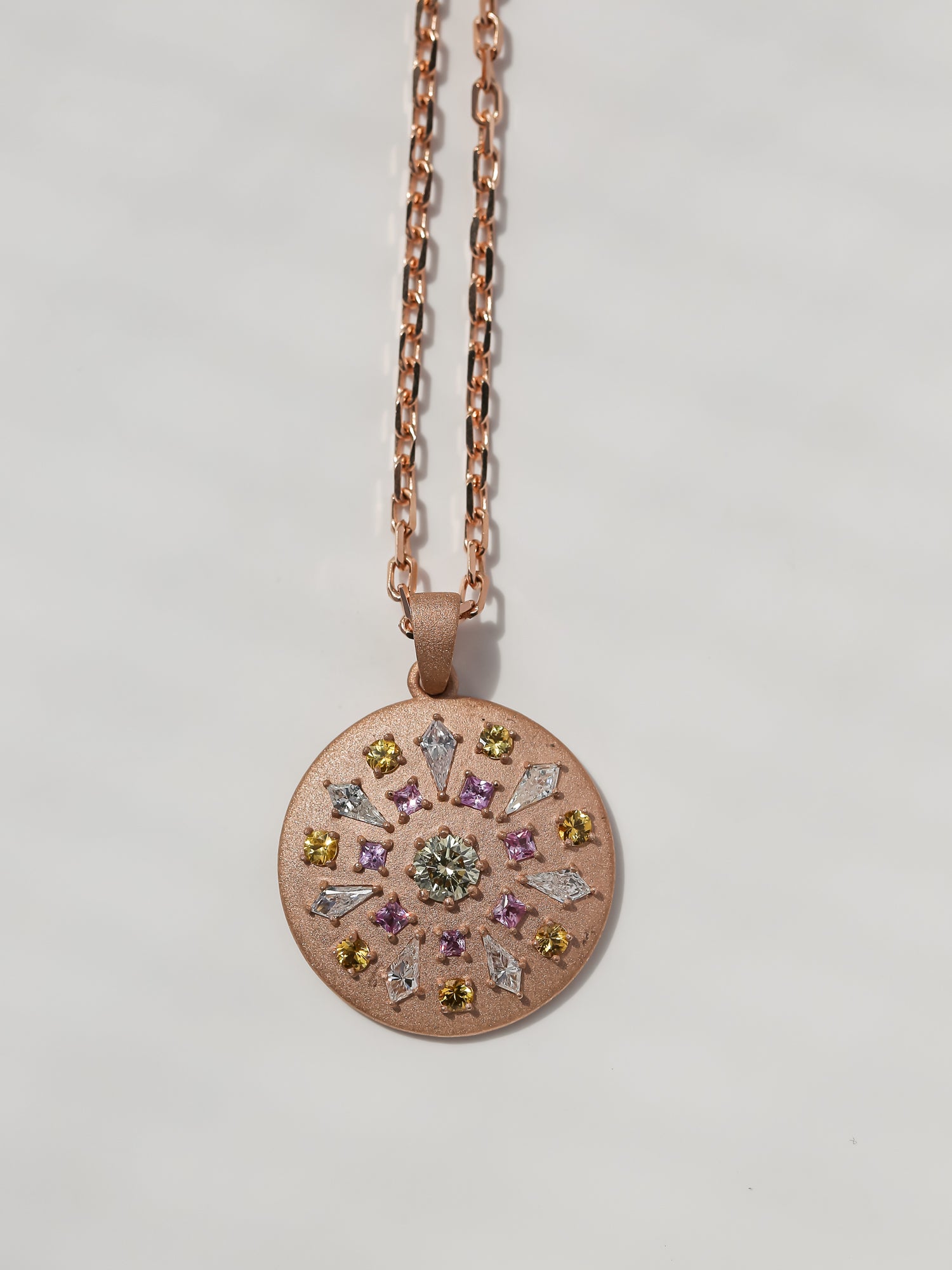 Mixed Natural Diamond & Sapphire Cookie Prism Necklace