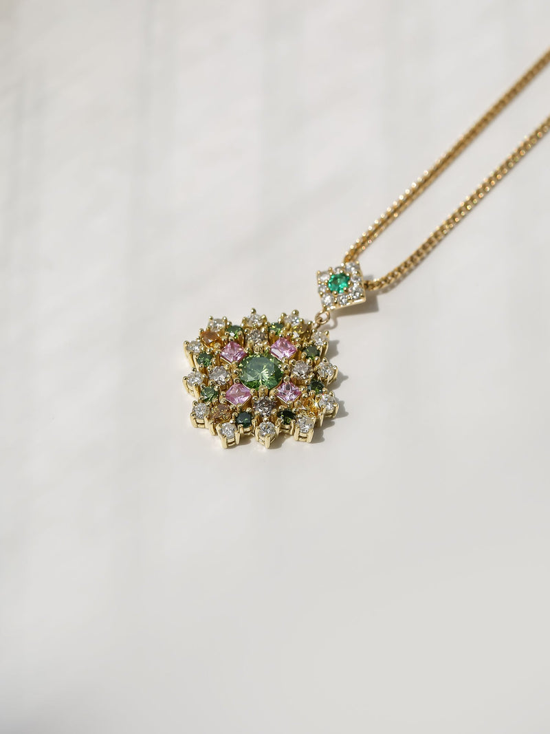Kobelli Chrysanthemum Sapphire Diamond Emerald Necklace