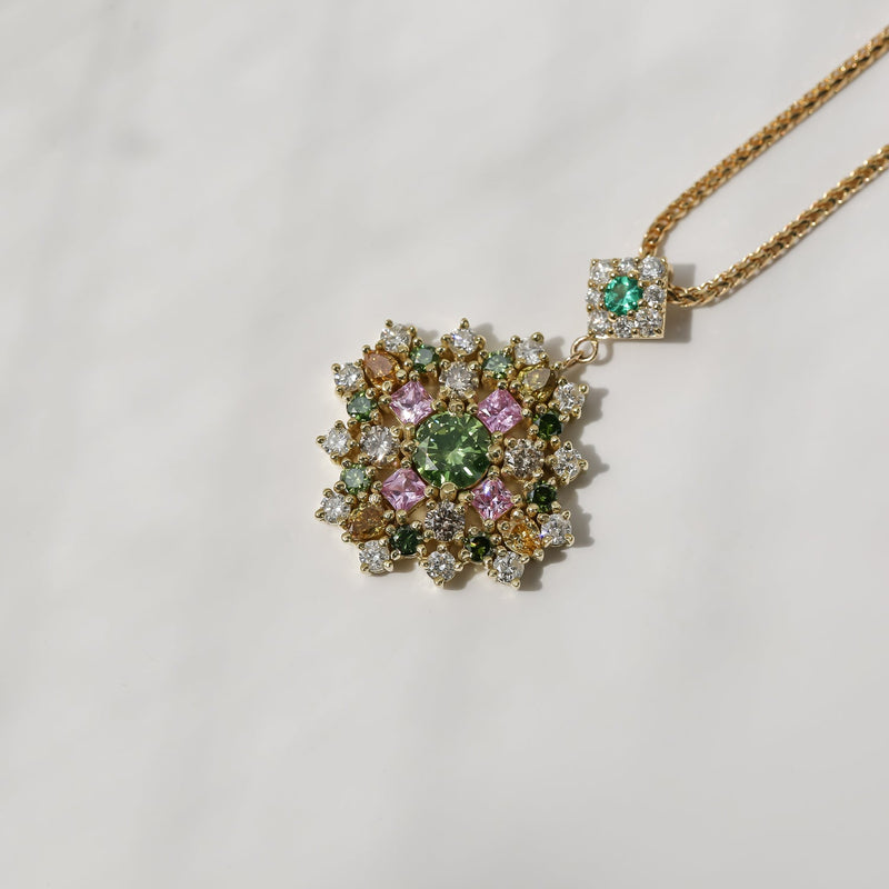 Kobelli Chrysanthemum Sapphire Diamond Emerald Necklace