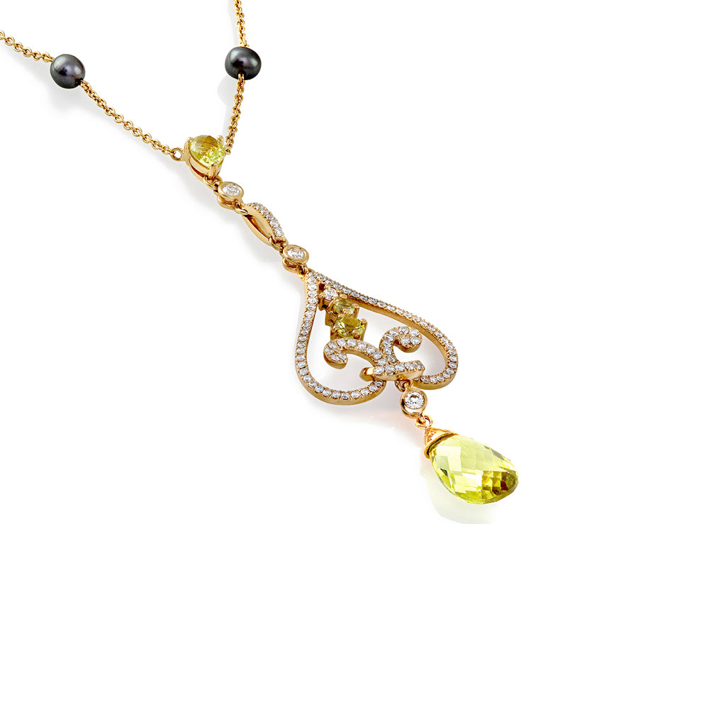 Lemon Quartz & Tahitian Pearl Necklace