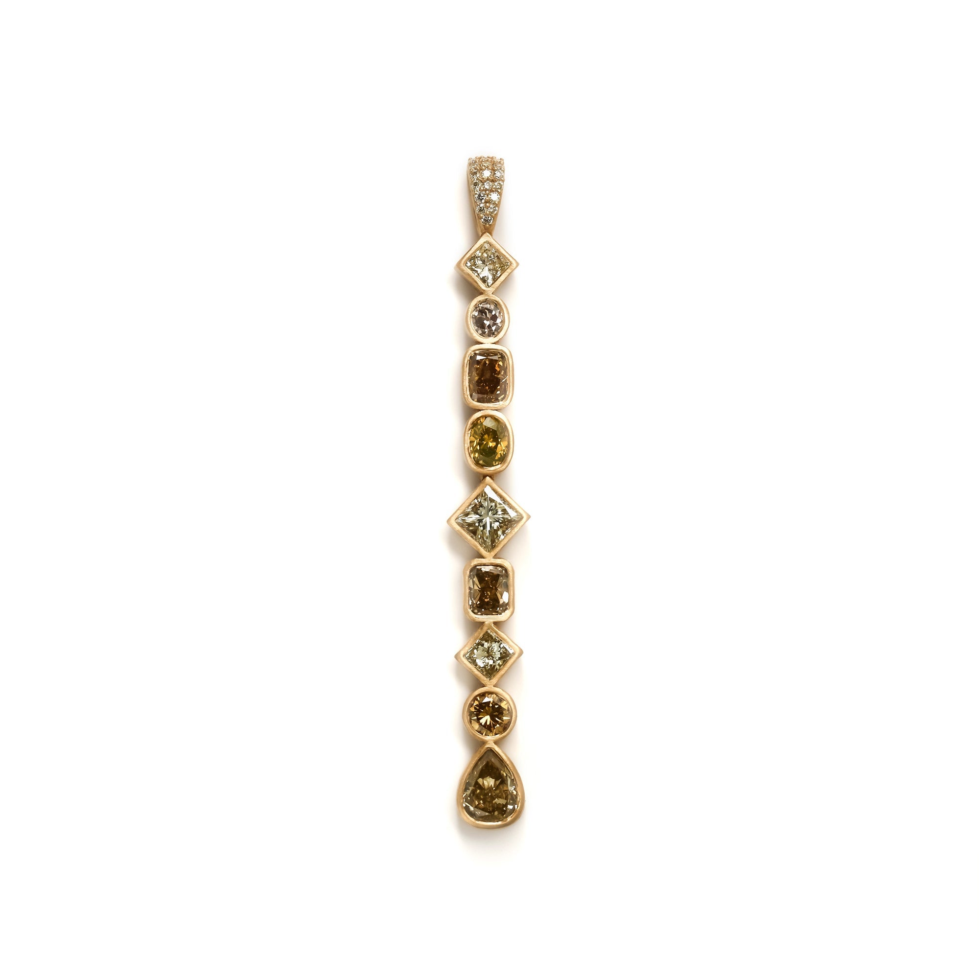 Kobelli Custom Tailored Bar Pendant Mixed Fancy Ochre Colored Diamonds