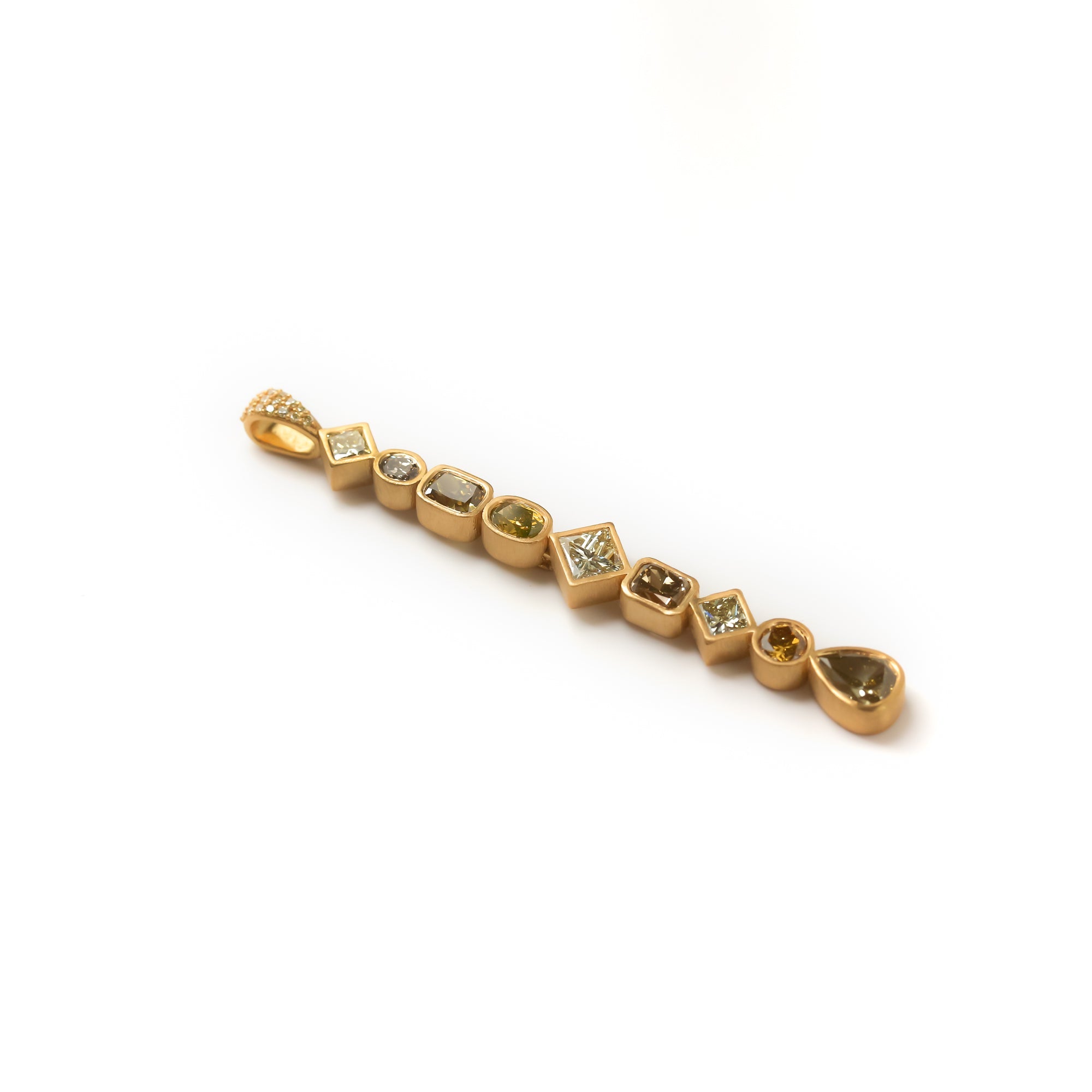 Kobelli Custom Tailored Bar Pendant Mixed Fancy Ochre Colored Diamonds