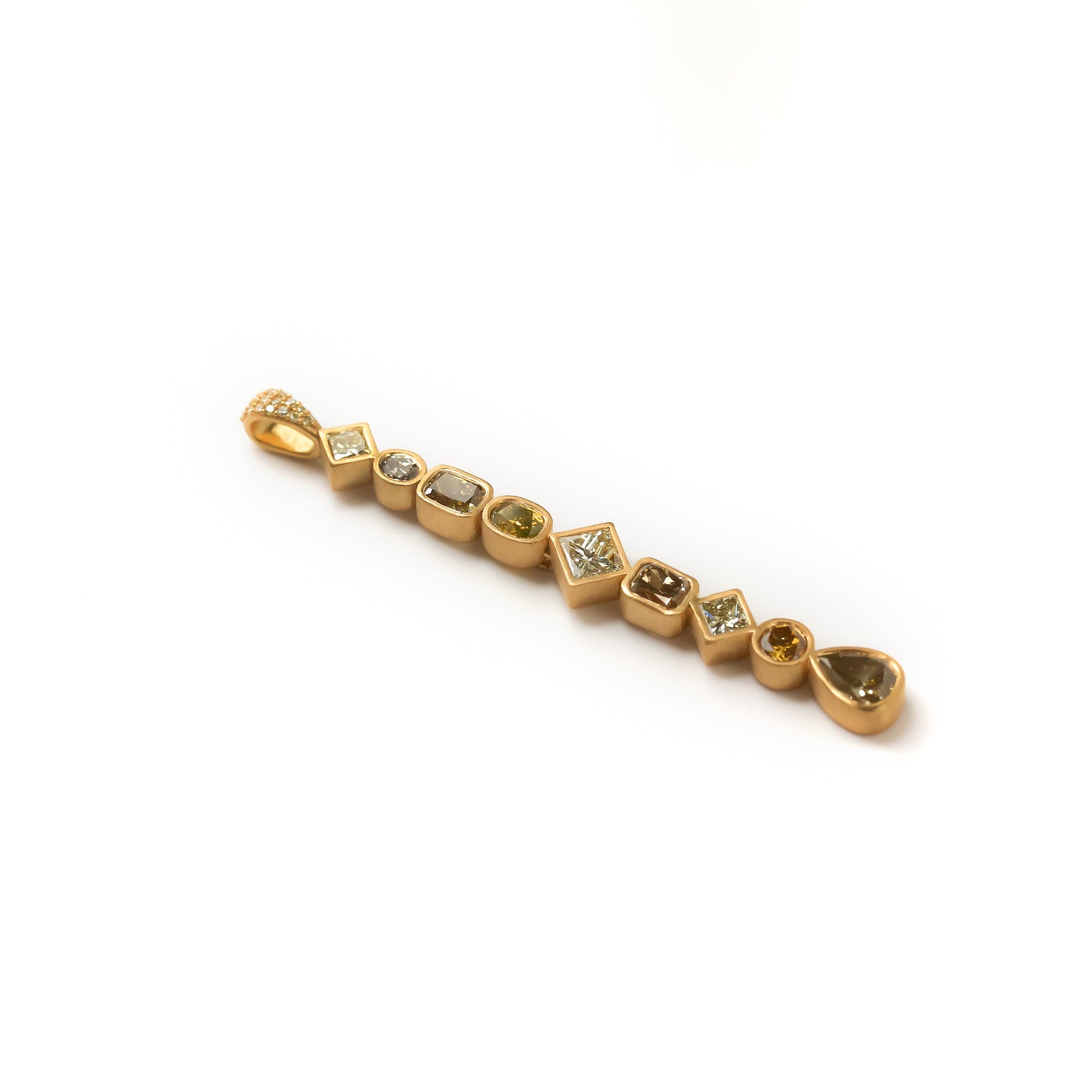 Kobelli Custom Tailored Bar Pendant Mixed Fancy Ochre Colored Diamonds