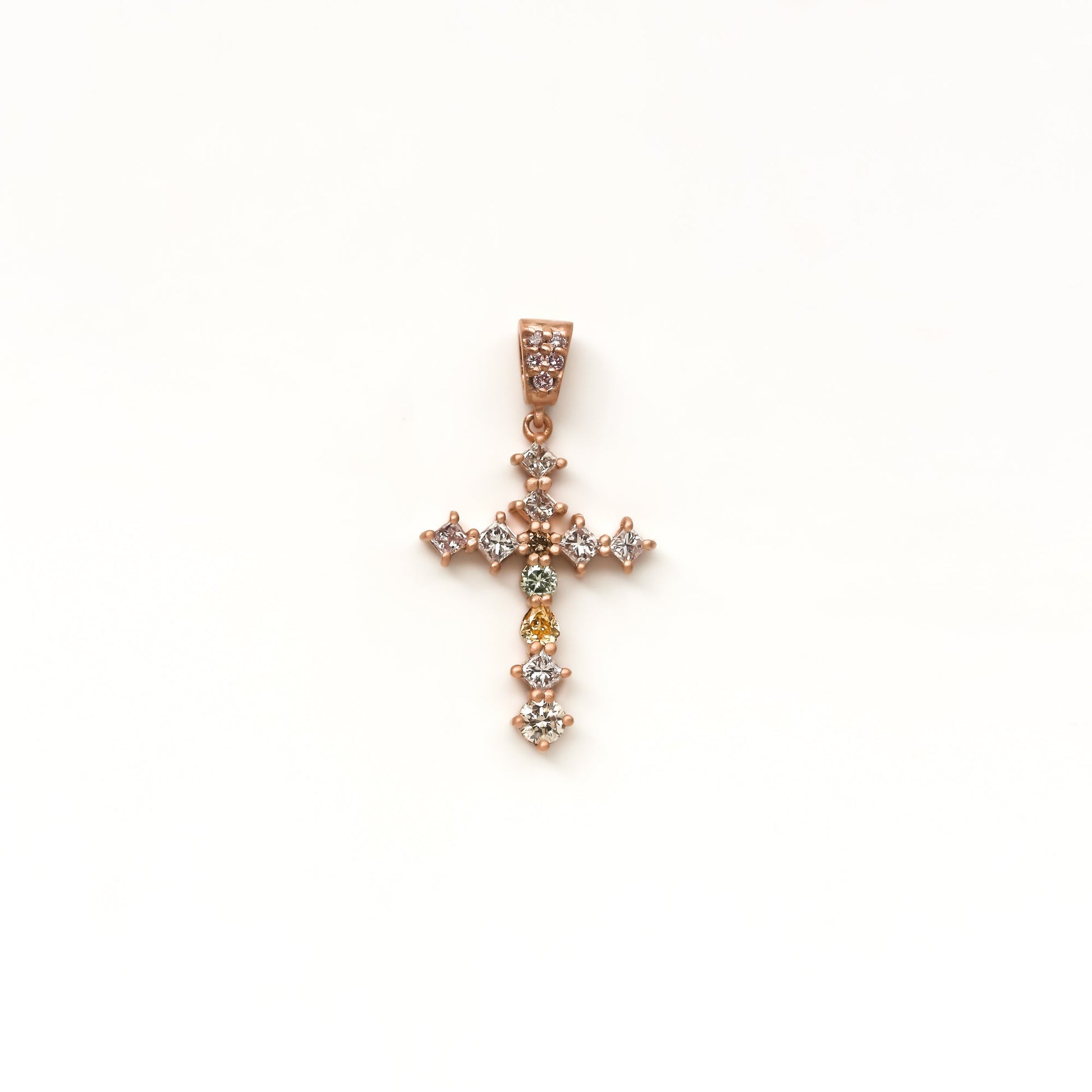 Kobelli Custom Tailored Fancy Mixed Colored Diamond Religious Christian Cross Pendant