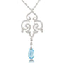 Kobelli Pear Briolette Blue Topaz and Diamond Vintage Filigree Pendant Necklace C110BTX