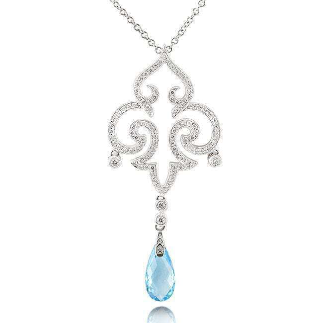 Kobelli Pear Briolette Blue Topaz and Diamond Vintage Filigree Pendant Necklace C110BTX