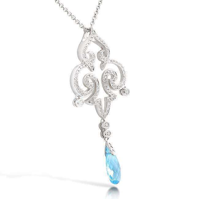 Kobelli Pear Briolette Blue Topaz and Diamond Vintage Filigree Pendant Necklace C110BTX