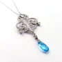 Kobelli Pear Briolette Blue Topaz and Diamond Vintage Filigree Pendant Necklace C110BTX