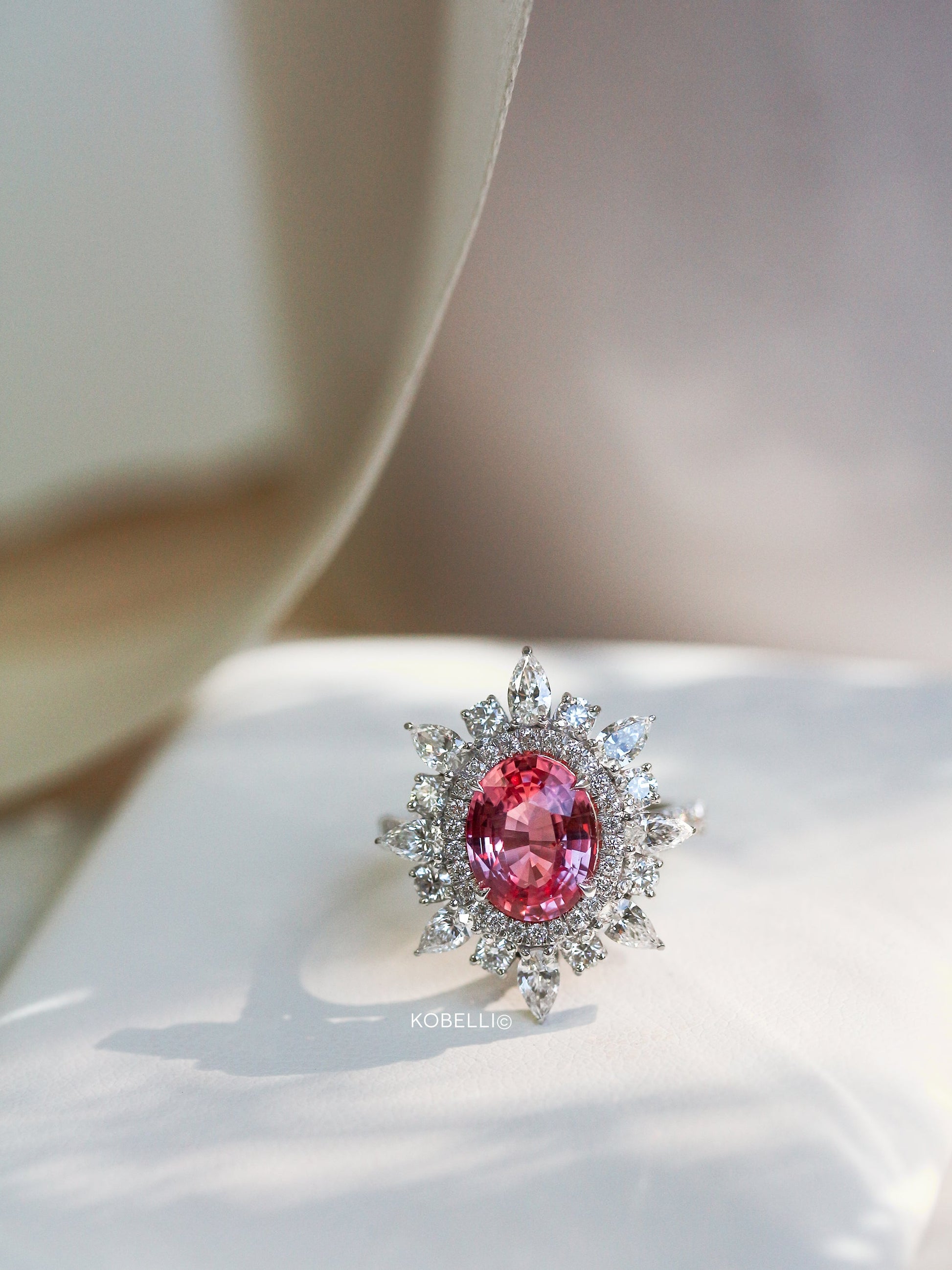 Kobelli Custom Tailored Pink Sapphire & Diamond Eight-pointed Star Halo Ring