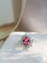 Kobelli Maßgeschneiderter achtzackiger Stern-Halo-Ring mit rosa Saphir und Diamant