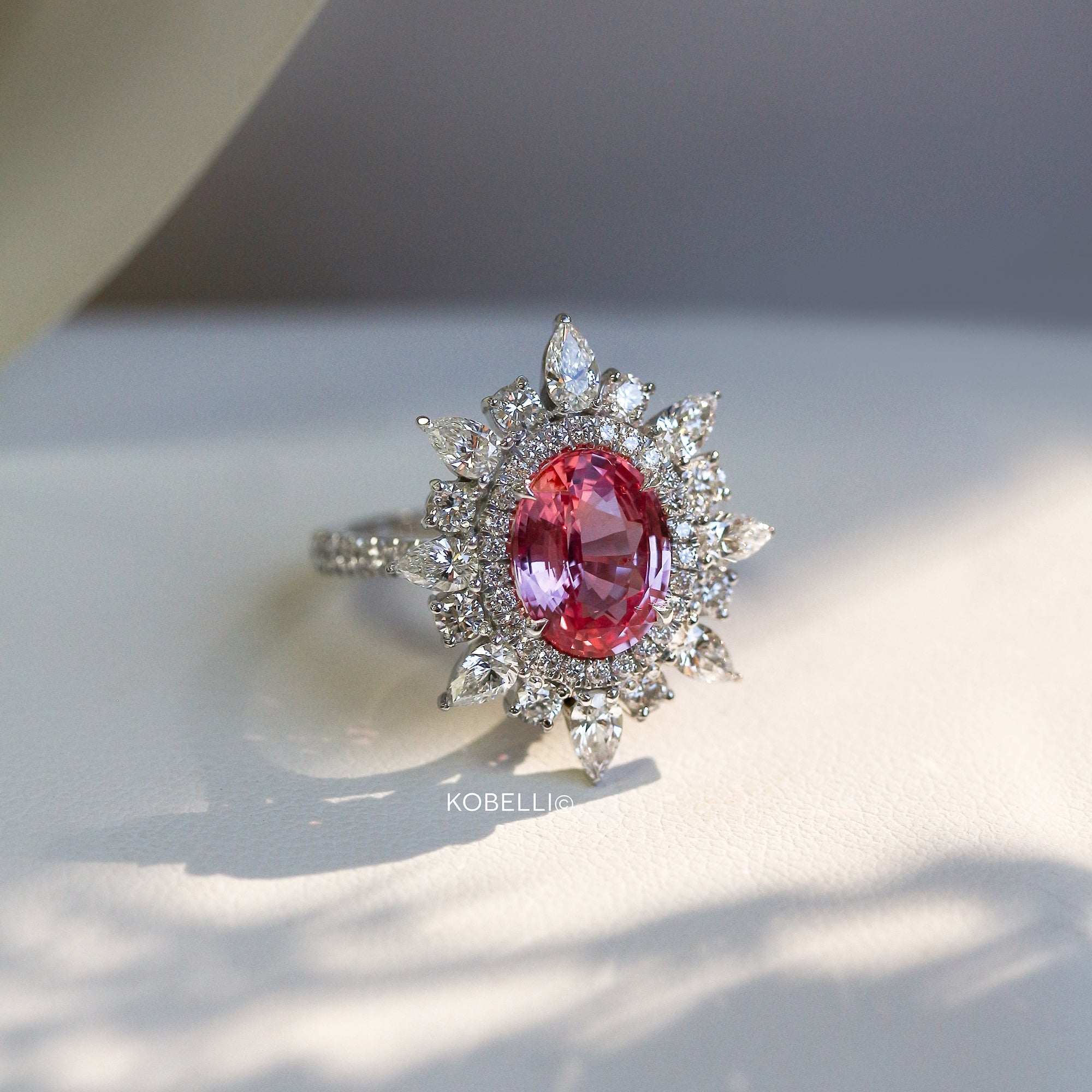 Kobelli Custom Tailored Pink Sapphire & Diamond Eight-pointed Star Halo Ring