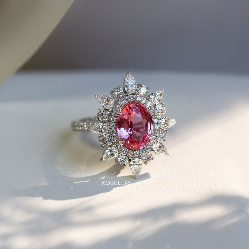Kobelli skræddersyet lyserød safir & diamant ottetakket stjernehalo-ring