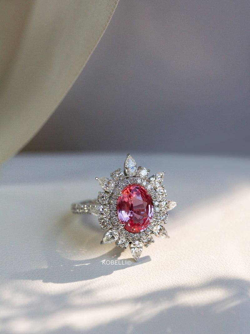 Kobelli Custom Tailored Pink Sapphire & Diamond Eight-pointed Star Halo Ring