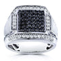 Kobelli Mens Ring Square Black Diamond Pave 1 Carat (ctw) in 10k White Gold