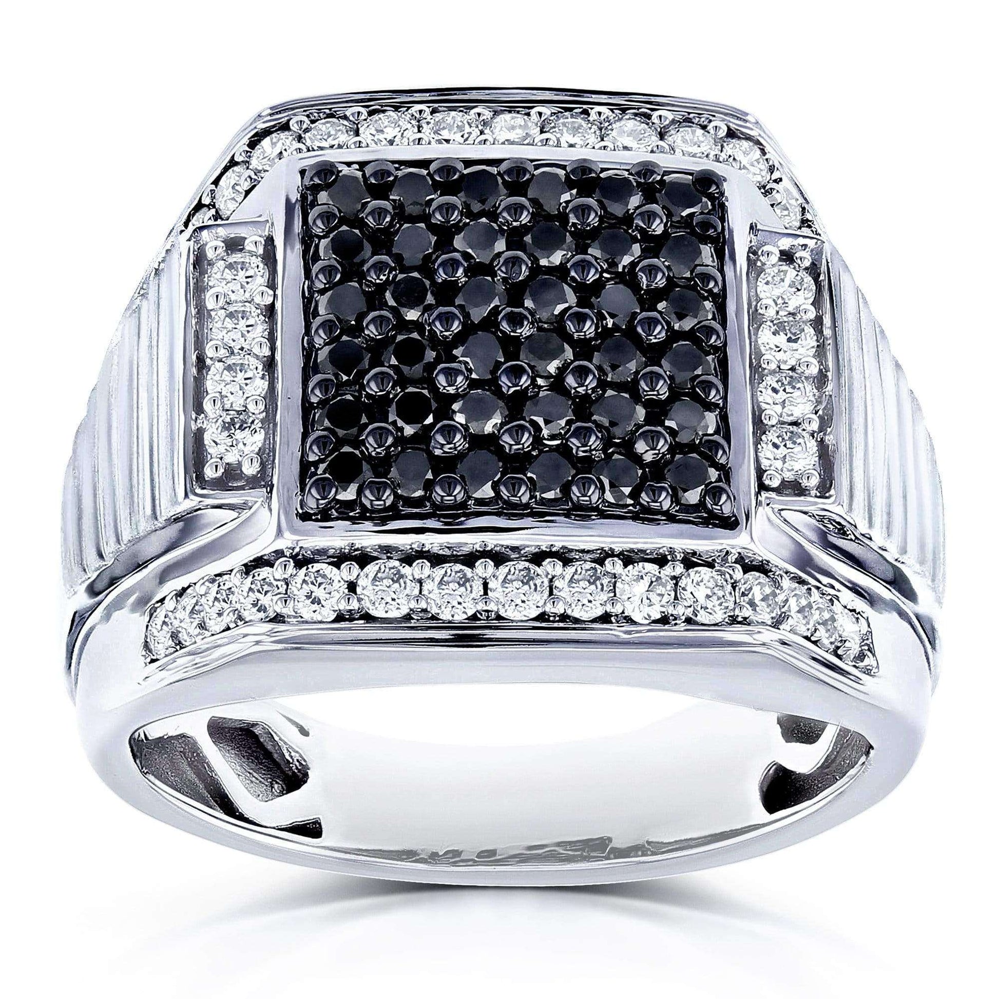 Kobelli Mens Ring Square Black Diamond Pave 1 Carat (ctw) in 10k White Gold