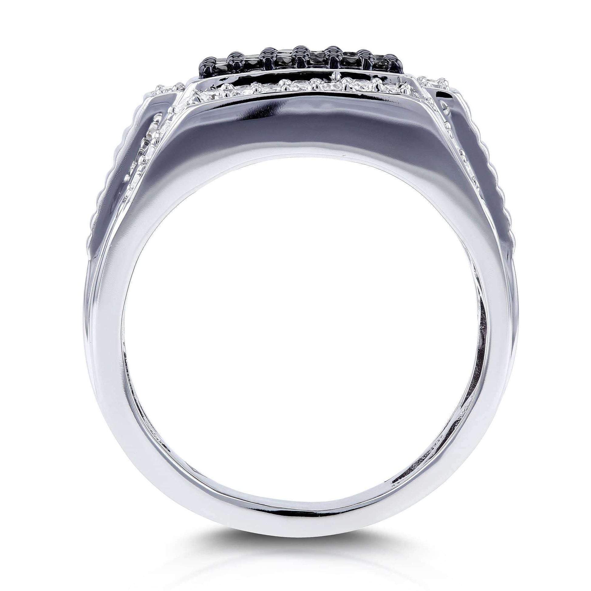 Kobelli Mens Ring Square Black Diamond Pave 1 Carat (ctw) in 10k White Gold