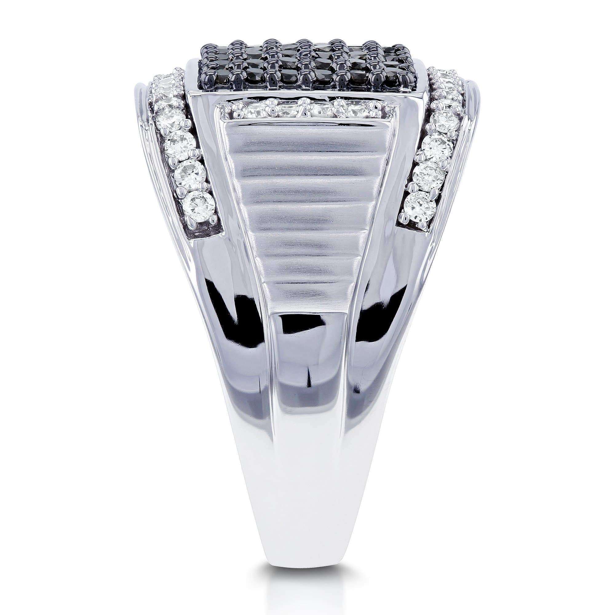 Kobelli Mens Ring Square Black Diamond Pave 1 Carat (ctw) in 10k White Gold