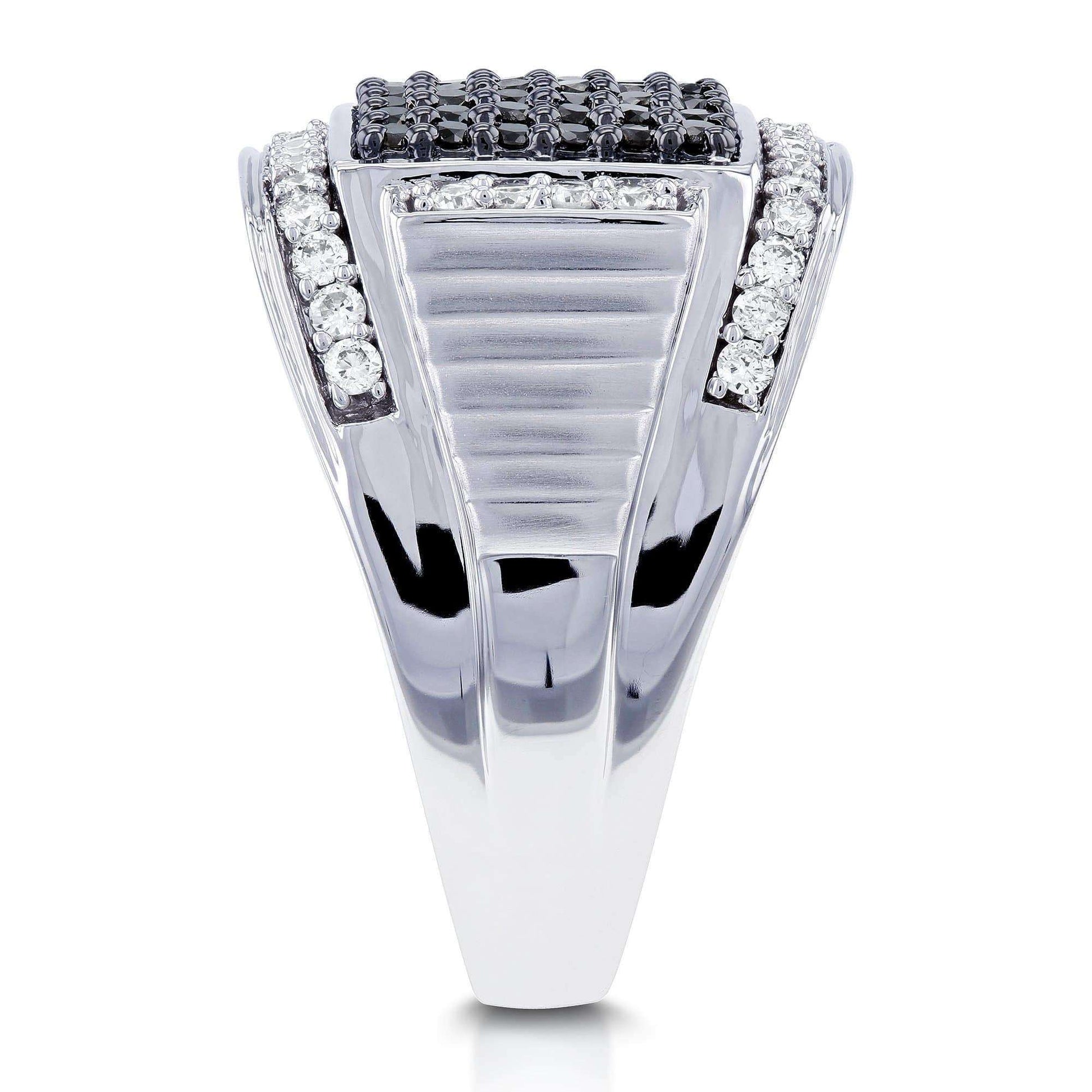 Kobelli Mens Ring Square Black Diamond Pave 1 Carat (ctw) in 10k White Gold