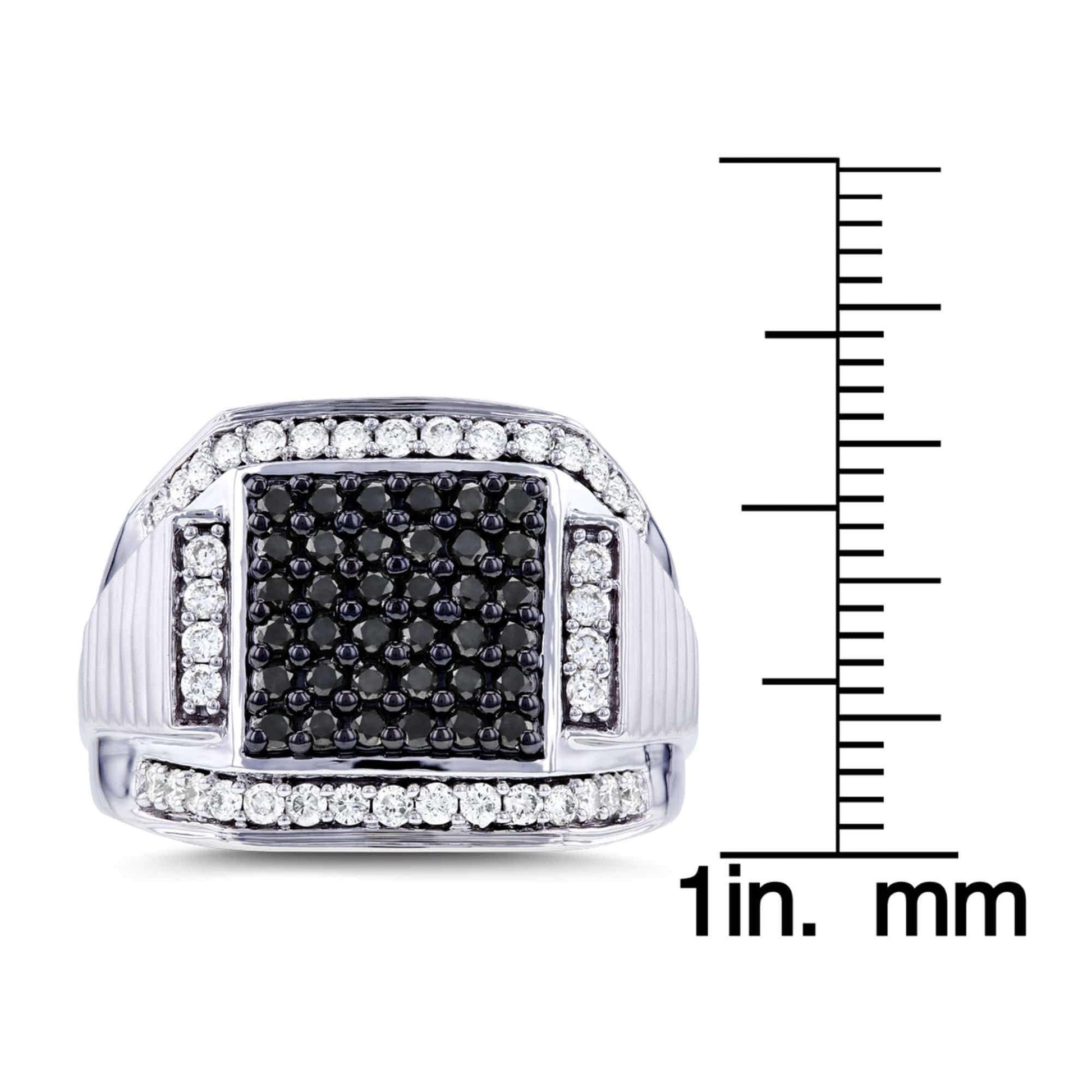 Kobelli Mens Ring Square Black Diamond Pave 1 Carat (ctw) in 10k White Gold