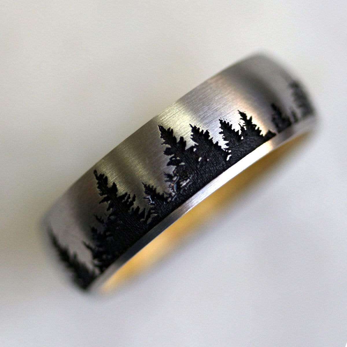 Kobelli Cobalt Chrome 7mm Domed Band with Laser Carved Tree Pattern and Boxelder Burl Hardwood Sleeve