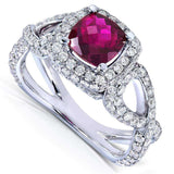 Turmalina rosa Kobelli e anel de diamante TDW de 1 2/5 quilates em ouro branco 14k