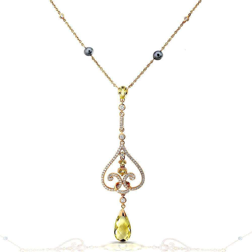 Kobelli Lemon Quartz and Diamond Necklace, Tahitian Pearl Chain 18k Yellow Gold 71077X