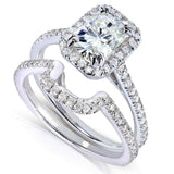 Kobelli Radiant-cut Moissanite & Round-cut Diamond Bridal Set 1 3/5 CTW 14k White Gold