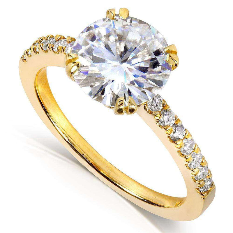 Kobelli Rundschliff-Moissanit-Verlobungsring mit Diamant 2 1/10 CTW 14 Karat Gelbgold