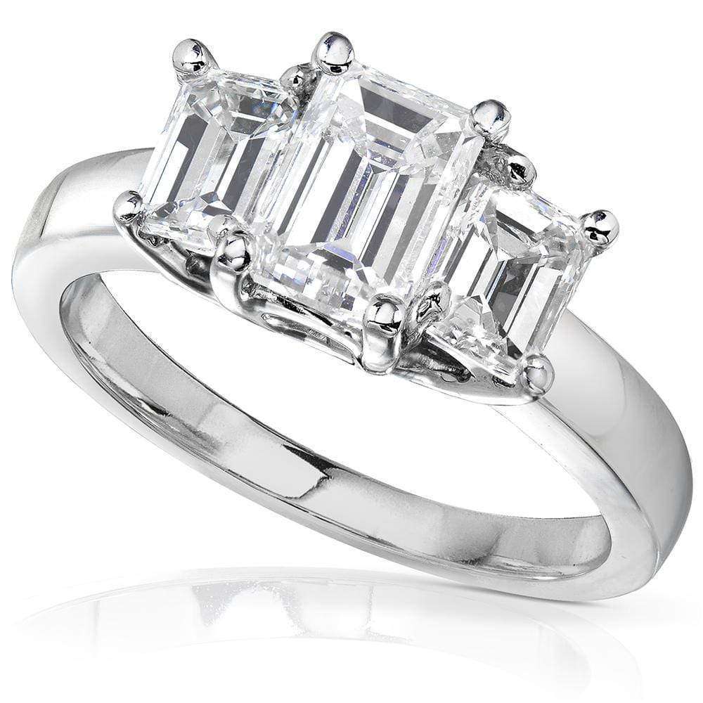 Kobelli Emerald-cut Moissanite Three-stone Engagement Ring 2 3/4 CTW 14k White Gold