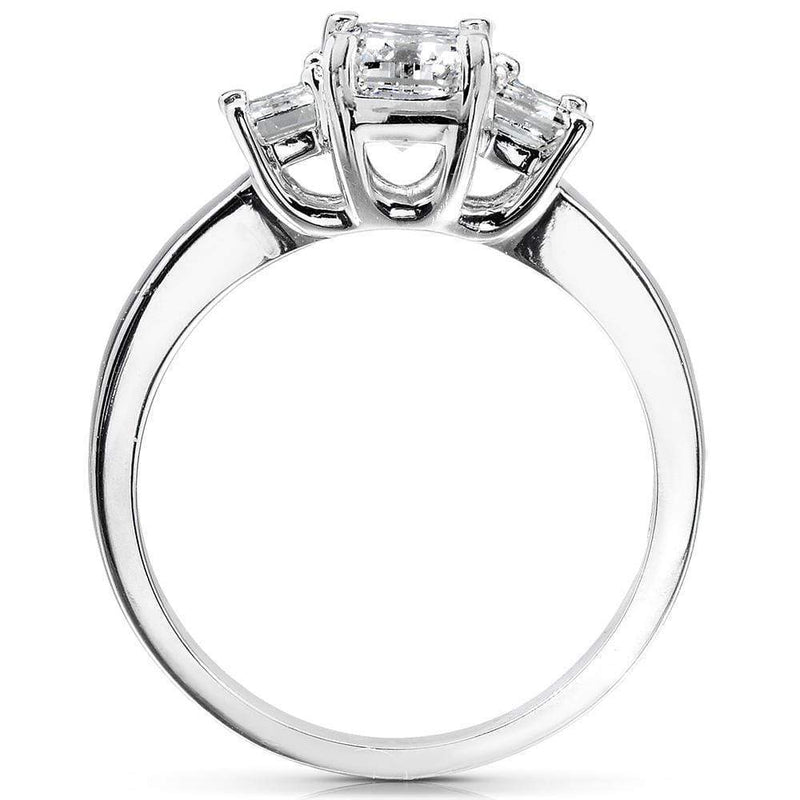 Kobelli Three-Stone Moissanite Engagement Ring with Diamond Accent 1 3/5 CTW 14k White Gold