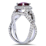 Turmalina rosa Kobelli e anel de diamante TDW de 1 2/5 quilates em ouro branco 14k