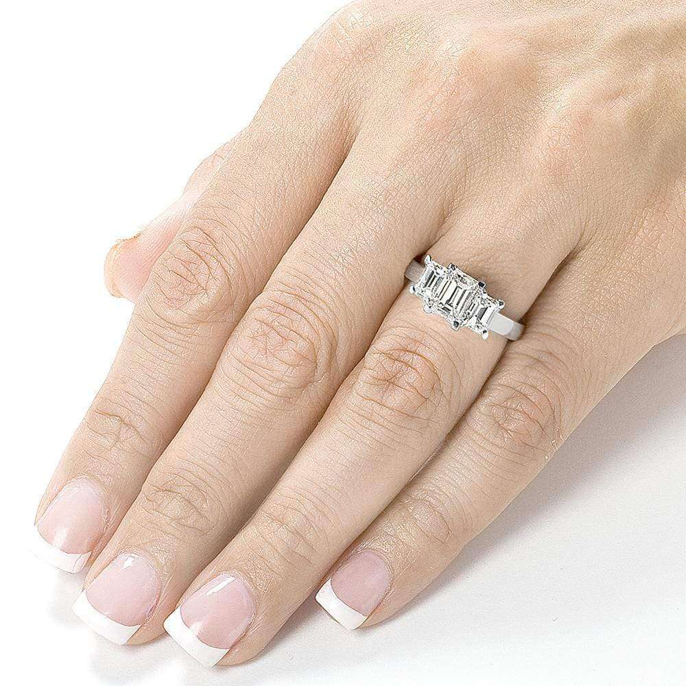 Kobelli Emerald-cut Moissanite Three-stone Engagement Ring 2 3/4 CTW 14k White Gold