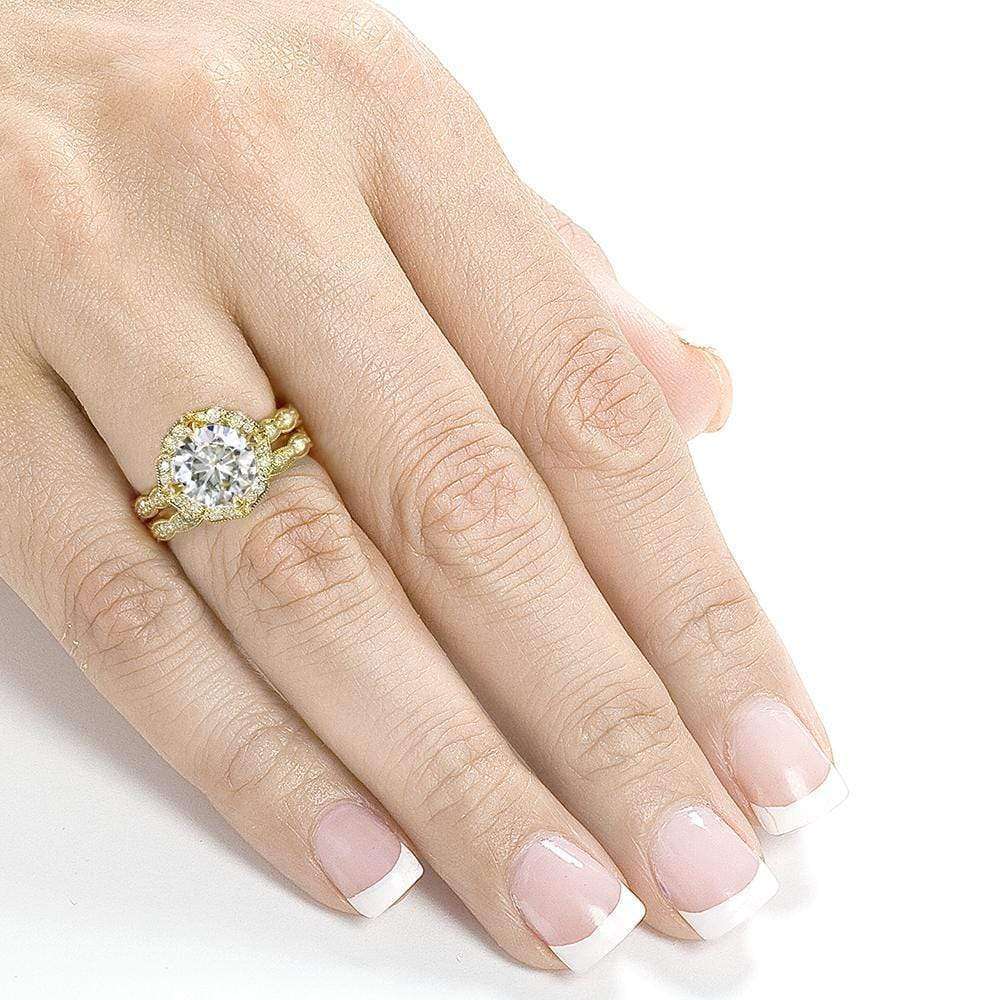 Kobelli Antique Floral Round-cut Moissanite and Diamond Wedding set 1 7/8 CTW 14k Yellow Gold